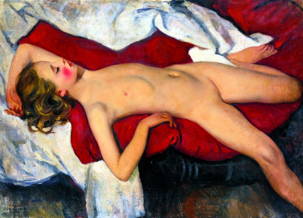 Картину ”Спляча дівчинка” Зінаїда Серебрякова написала 1923 року олією на полотні розміром 70 x 98 сантиметрів. Дослідники припускають, що на картині зобразила свою 10-річну дочку Катерину