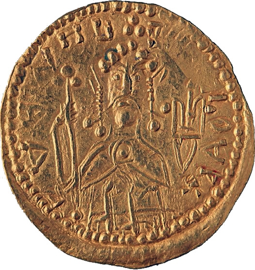Володимир Святославич на монеті власного карбування (златник)