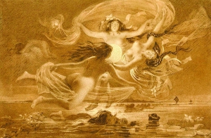 Тарас Шевченко. Русалки та місяць. Сепія, білило, 1859 рік