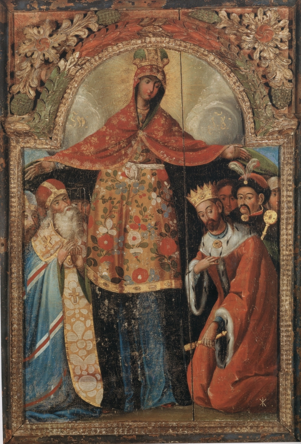  Покрова Пресвятой Богородицы с изображением Богдана Хмельницкого. Икона XVII века.