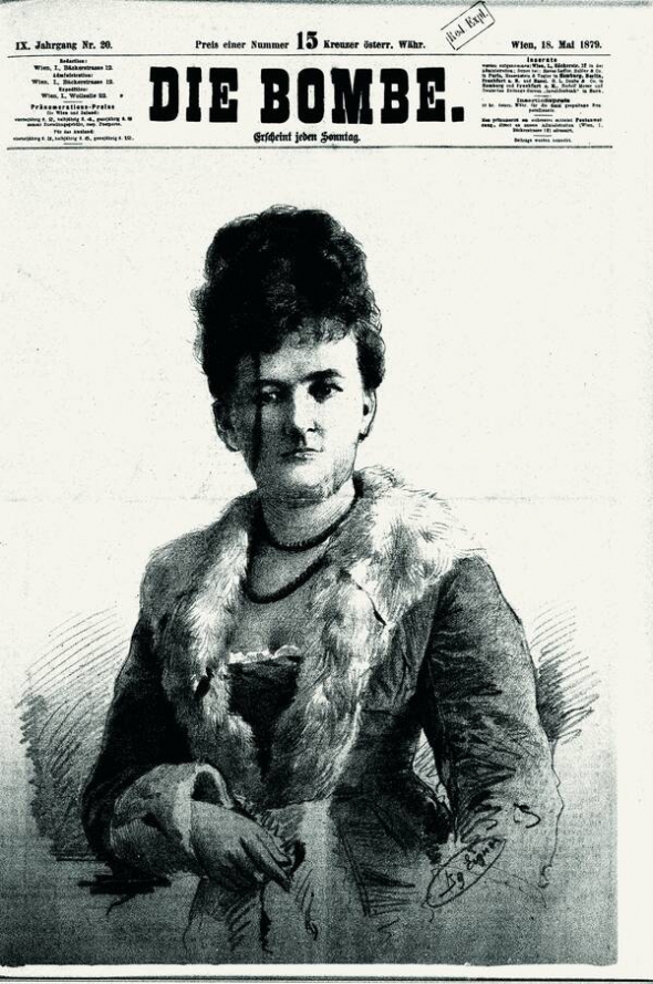 Ангеліка Аврора Рюмелін, дружина Леопольда фон Захер-Махоха. Малюнок із віденської газети Die Bombe від 18 травня 1879 року