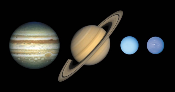 4 газові гіганти: Юпітер, Сатурн, Уран, Нептун
