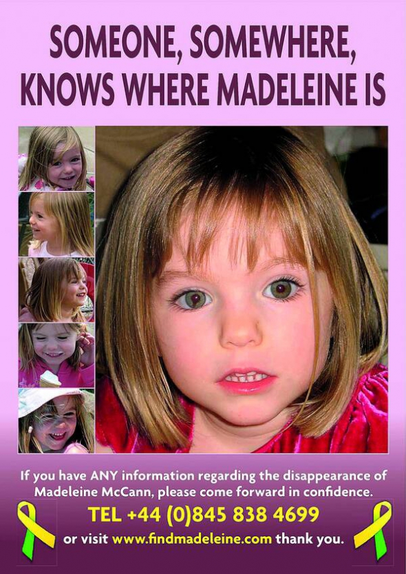 ”Хтось десь знає, де Меделайн”, – таким плакатом закликають повідомляти інформацію про дівчинку та її викрадення. Зараз дитині мало би бути 12 років