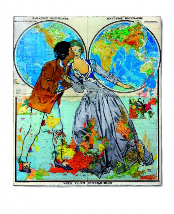 Для картини ”Поцілунок крадькома” київський художник Юрій Соломко використав фрагмент із полотна французького живописця XVII століття Жана Фрагонара