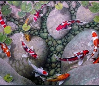 В декоративных прудах в саду разводят японских карпов