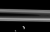 NASA показало фото супутників Сатурна на тлі його кілець