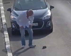 Чоловік врятував кошеня, яке викинули з машини на дорогу