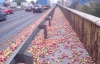 Южный мост засыпало яблоками