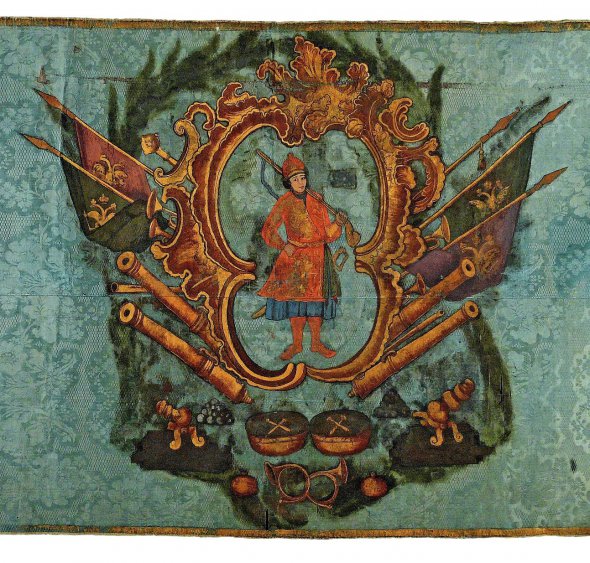 Вціліло лиш одне кольорове зображення герба Війська Запорозького - на лицевому боці прапора Сенчанської сотні Лубенського полку 1750–1760-х років. У той час цей символ у Гетьманщині трактовали як "герб національний"