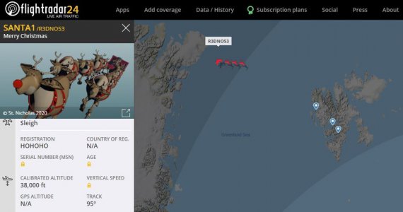 Почали транслювати маршрут Санта-Клауса.