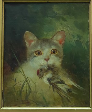 На картині Валер'яна Яблочкіна «Здобич» 1875 року, що експонується на виставці "Помічник, супутник, друг" в Національному художньому музеї, кіт виступає і символом домашнього затишку, і хижаком