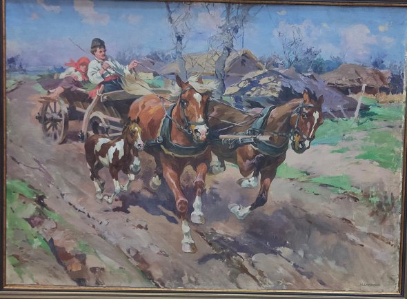 Художника Миколу Самокиша називають поетом коней, бо він любив писати цих тварин. На виставці "Помічник, супутник, друг" в Національному художньому музеї показують кілька його творів, зокрема «Молодята», 1910-ті 