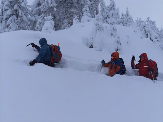 Два дні закарпатські рятувальники прочісували гірську місцевість в хуртовину і 15-градусний мороз. Фото: ДСНС