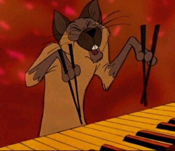 В "Котах-аристократах" кошка щурит глаза и играет палочками для еды на фортепиано. Это карикатура на восточноазиатские народы. Также в "Леди и Бродяга" злыми персонажами сделали двух сиамских кошек с узкими глазами. Это связано с неприязнью американцев к азиатам после Второй Мировой. 