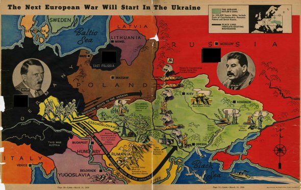 Журнал "Look".  Карта с надписью "Следующая европейская война начнется в Украине"