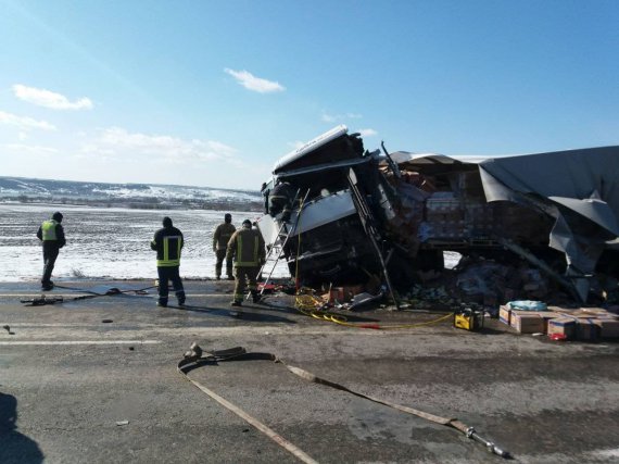 На Одещині у лоб зіткнулися вантажівки Man TGX  і Renault Magnus. Обидва водії загинули