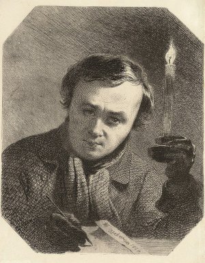 "Тарас Шевченко зі свічкою" - свій автопортрет 1845-го художник перемалював 1860 року. Оригінал не зберігся 