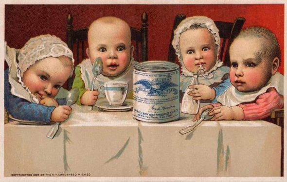 Реклама сгущенного молока производства The New York Condensed Milk Company - предприятия, основанного Гейлом Борден
