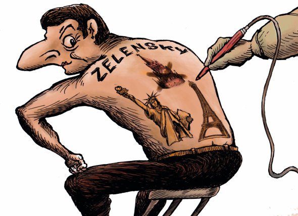Президент України Володимир Зеленський 16 квітня зустрівся в Парижі з лідером Франції Еммануелем Макроном. До розмови по відеозв’язку долучили канцлерку Німеччини Анґелу Меркель. Обговорили тему скупчення російських військ біля українських кордонів. Закликали главу РФ Володимира Путіна відвести армію. ”Хамелеон–дальтонік. У політиці почувається, як кріт на світлі”, – вважає художник Володимир КАЗАНЕВСЬКИЙ