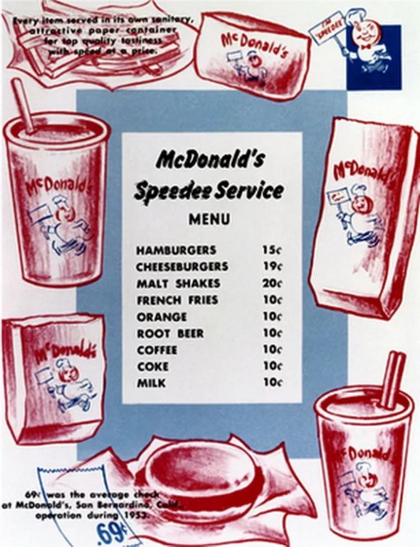 Перше меню McDonald's 