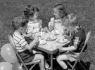 Діти їдять печиво з морозивом. 1950-ті