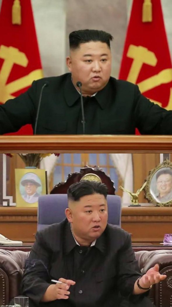 Фото сверху - Ким Чен Ын в июне 2020 года. Фото снизу - Ким Чен Ын в июне 2021 года.