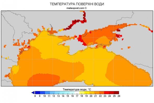 Карта показує, де яка зараз температура води