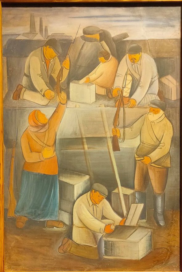 Студенческая работа бойчукистов была написана в 1920-х годов в Киевском художественно институте, до прихода соцреализма. Демонстрируется на выставке "Великая семерка" в Музее истории Киева