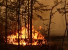 Пожар горит в лесу возле села Магарас в регионе Якутия.