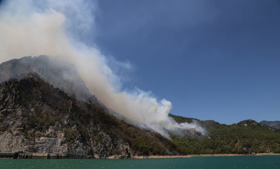 Лісова пожежа горить недалеко від міста Манавгат, на схід від курортного міста Анталія, Туреччина