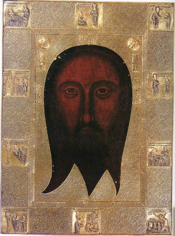 Нерукотворний образ Христа з клеймами історії Мандиліона на окладі. Візантія, близько 1362 року