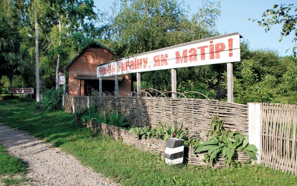 Обійстя художника Віталія Мольки в селищі Шишаки на Полтавщині вирізняється патріотичними плакатами