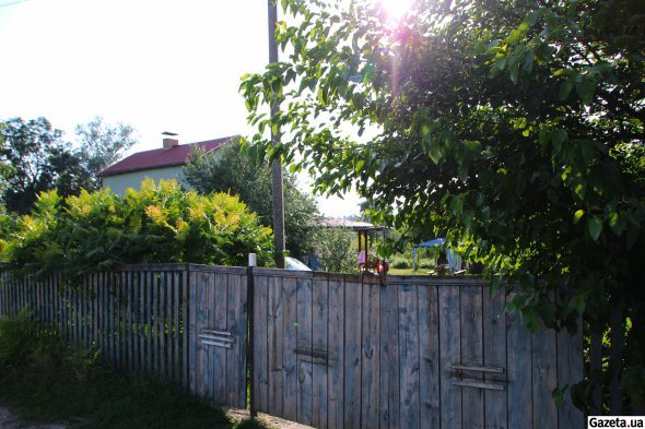 Подвір'я дачі Валентини Свєтлової від вулиці відділяє невисокий паркан та зарості сумаха