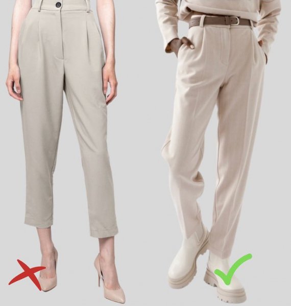 Вдалою довжиною завужених штанів із защипами є до кісточки або вище на 1-2 см