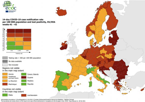 Карта Covid-заболеваемости в Европе