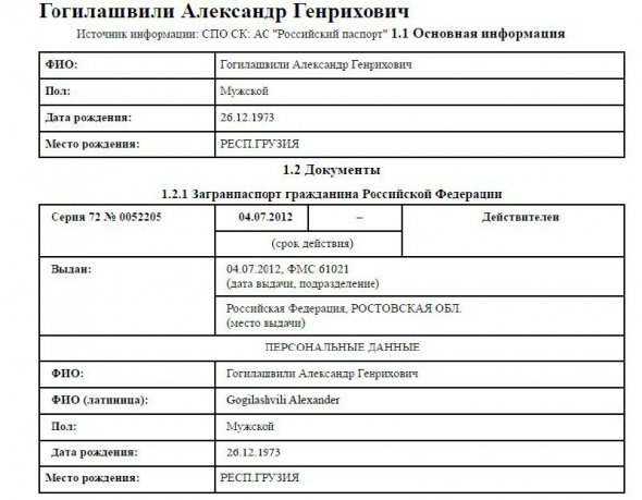 Как доказательство того, что Гогилашвили является также гражданином России, Береза предоставил фото с паспортными данными чиновника