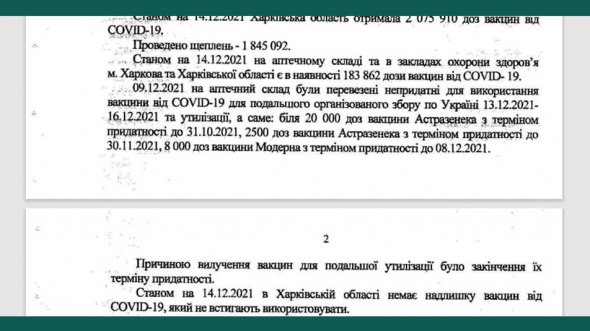 Фрагмент відповіді Харківської ОДА