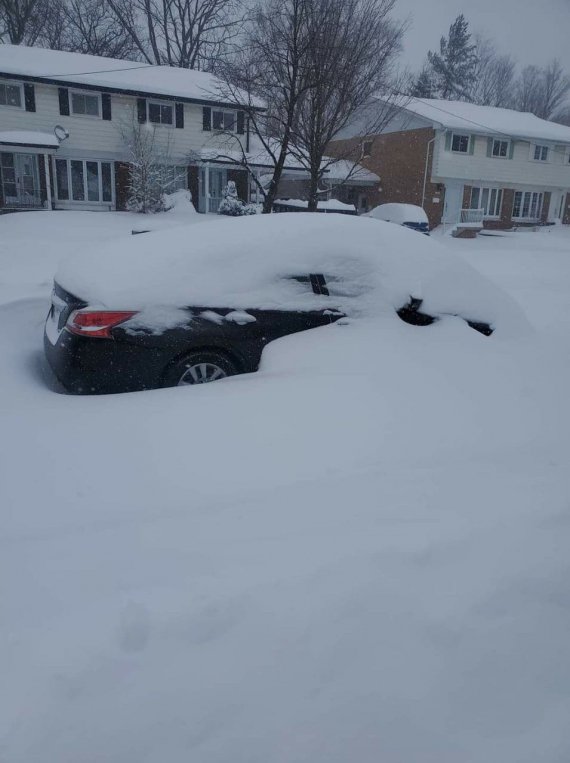 У Канаді подекуди випало понад пів метра снігу.  Місцевим доводиться самотужки відкопувати свої машини