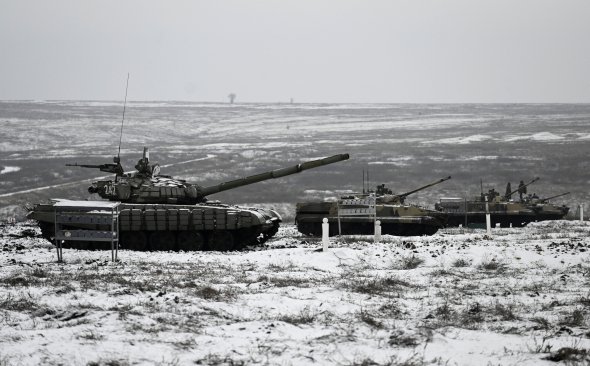 Военные учения русской армии возле Ростова, возле украинской границы, 12 января
