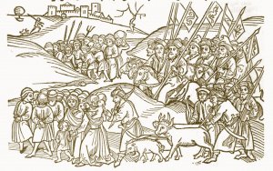 В ”Угорській хроніці” 1488 року автор розмістив ілюстрацію ”Татари женуть ясир”. Тоді кримці почали активно нападати на Поділля, Київщину, Волинь і Галичину. Дослідники припускають, що тут відображені події біля Луцького замку