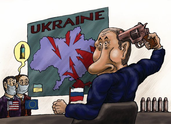 ”У разі нападу на Україну Росія має значну перевагу в усьому, крім хіба що бойового духу”, – пише публіцист Олександр Михельсон. Художник Володимир Казаневський бачить це так