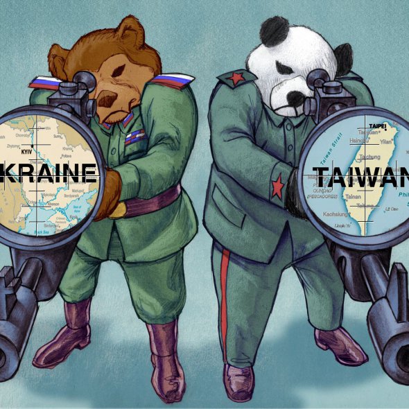 Пока Россия нацеливается атаковать Украину, Китай хочет захватить Тайвань. Карикатура The Wall Street Journal 