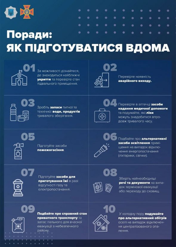 Державна служба з надзвичайних ситуацій підготувала поради для громадян, як підготуватися вдома до надзвичайних подій