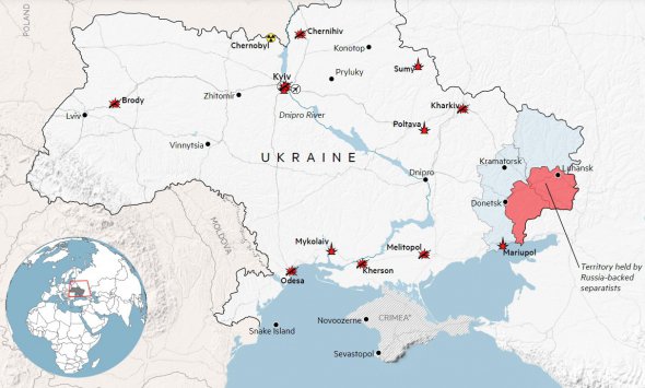 Ключові місця повітряних бомбардувань та наземних боїв 