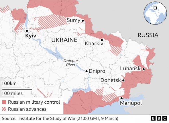Військова ситуація в Україні станом на 9 березня 