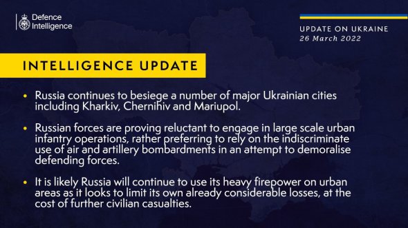 Останні новини оборонної розвідки щодо ситуації в Україні – 26 березня 2022 року 