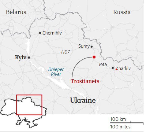 Тростянець на карті України 