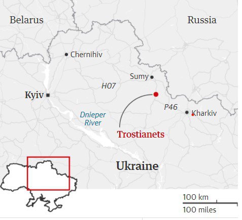 Тростянец на карте Украины 