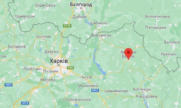 Село Великий Бурлук неподалік від російсько-українського кордону. Фото: Скріншот Google Maps