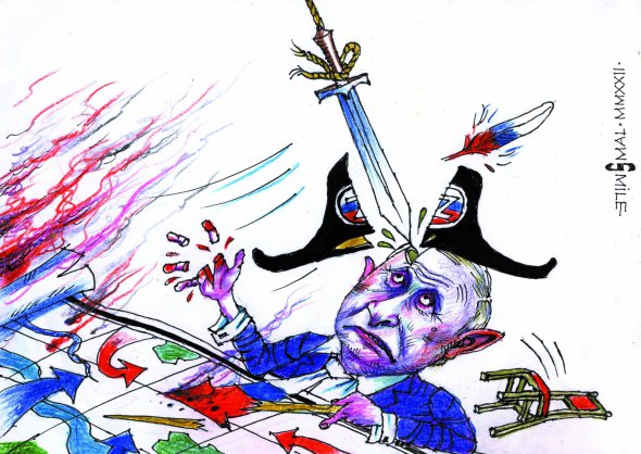 У флагман флоту окупантів, ракетний крейсер ”Москва”, влучили українськими ракетами “Нептун” 13 квітня. Росіянам вдалося евакуювати 16 моряків. На борту було 510 членів екіпажу. Корабель затонув. Ураження крейсера має монументальне значення для захисту України, вважає американський експерт Ґлен Говард.  Так це бачить художник Олег СМАЛЬ